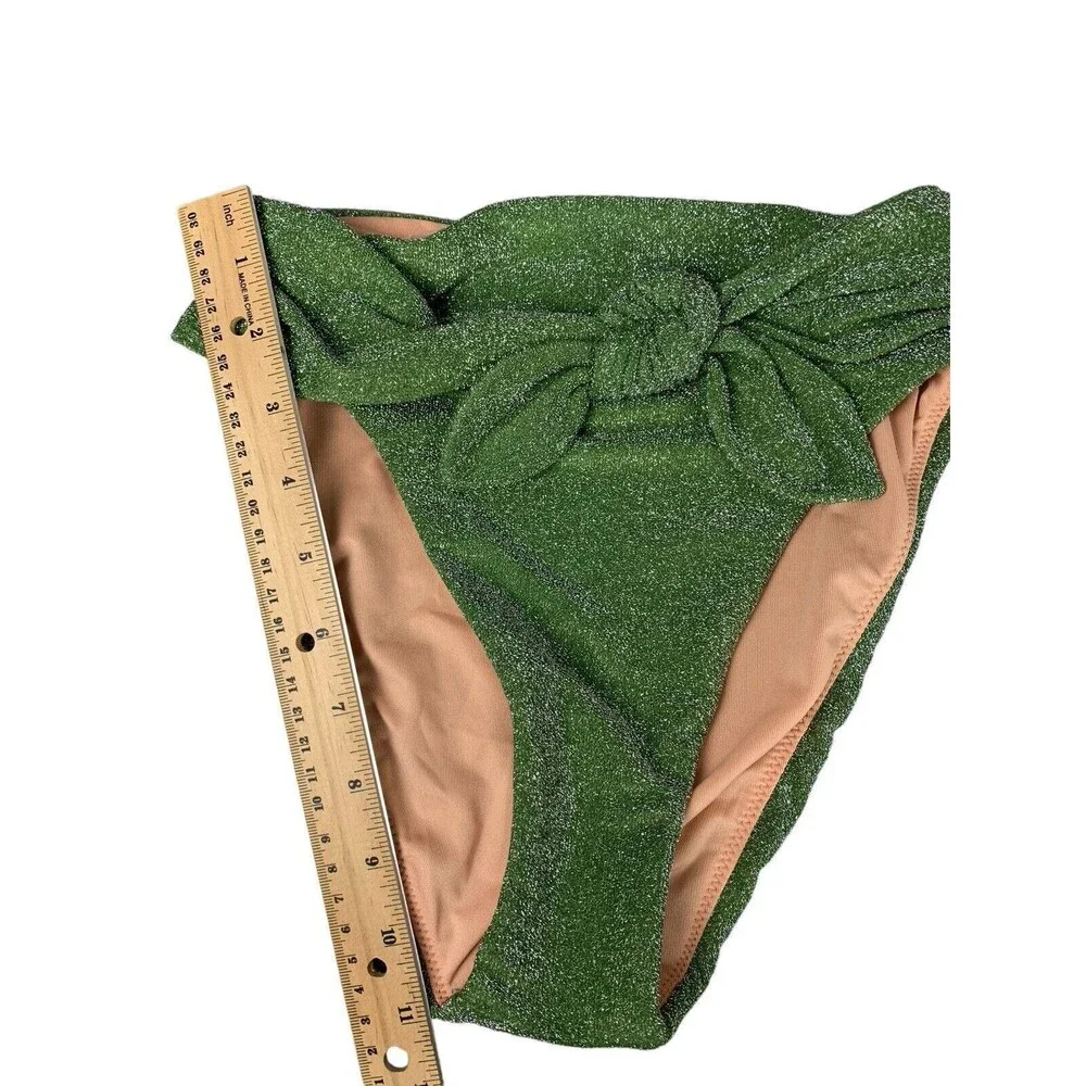 New! J. Crew Bikini Bottom Size XXS High Cut Tie Waist Green Sparkle BC133